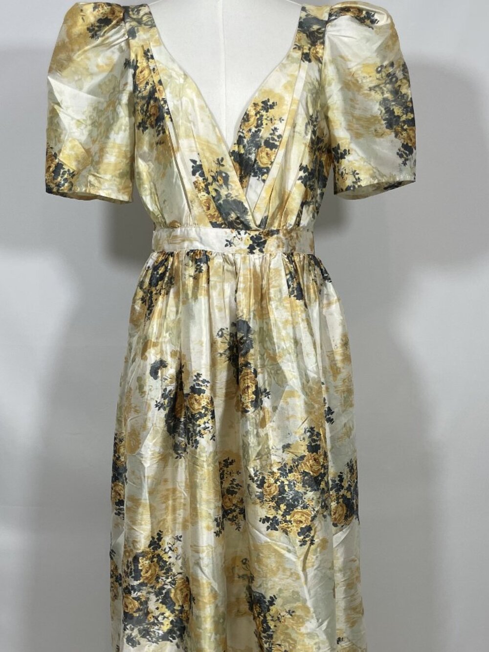 BHLDN Anthropologie Aurora Puff Sleeve Taffeta Maxi Dress Floral Size 10